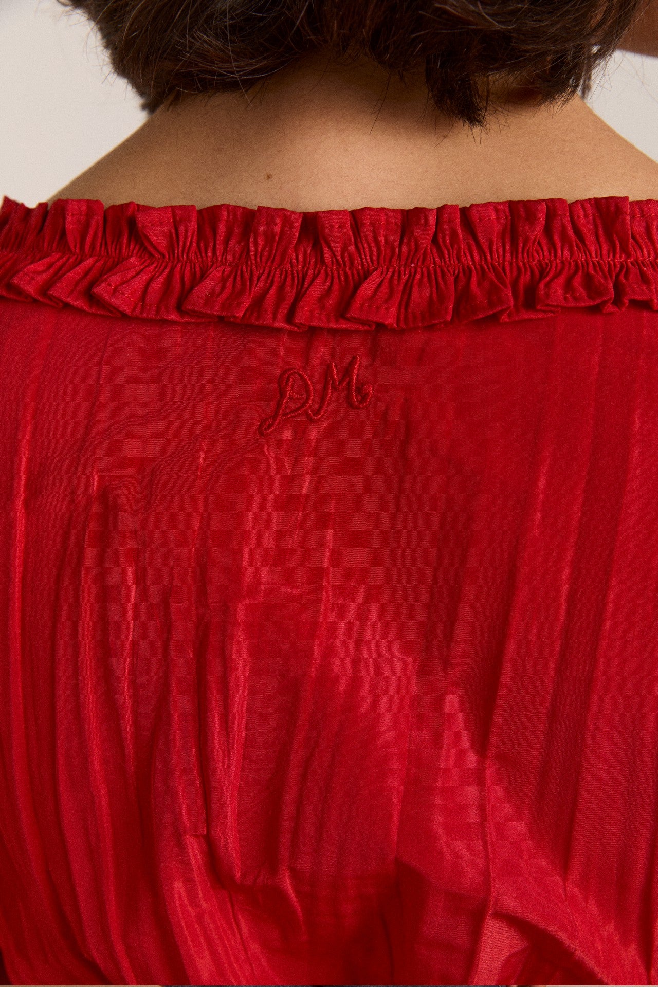 everly ruffle blouse red tafetta