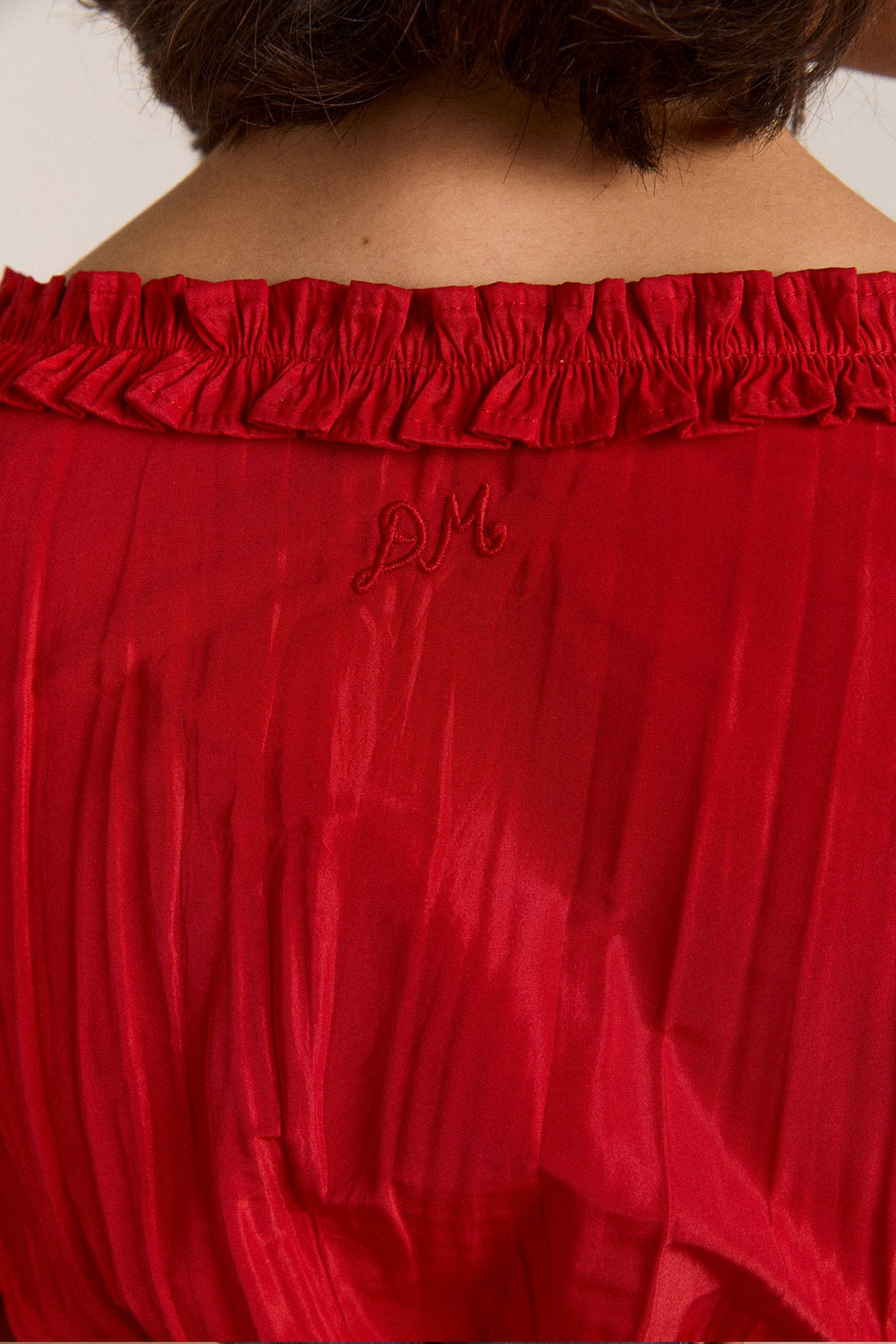 everly ruffle blouse red tafetta