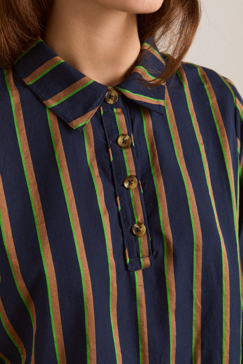 kinsley shirt - navy/green stripe