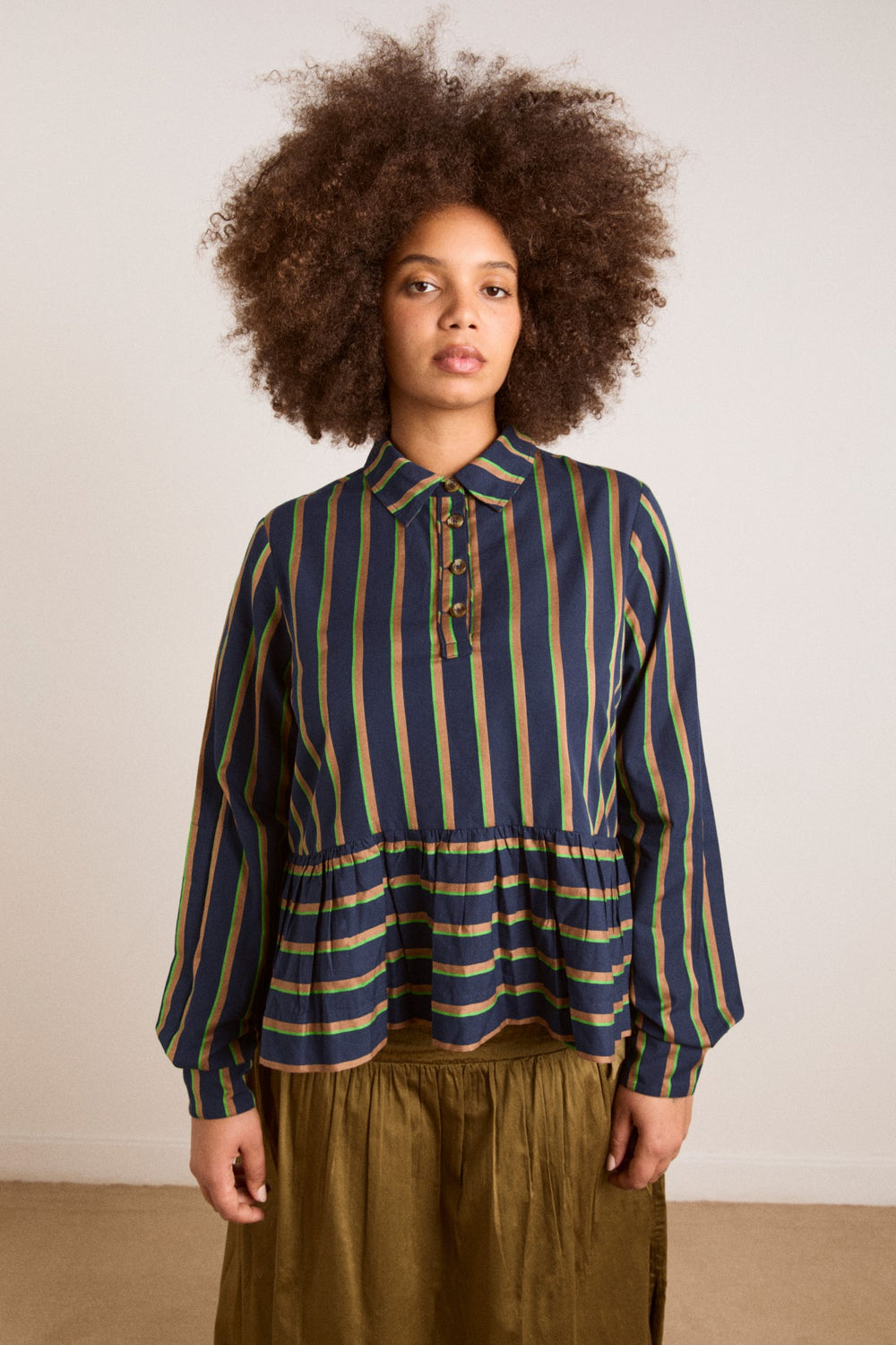 kinsley shirt - navy/green stripe