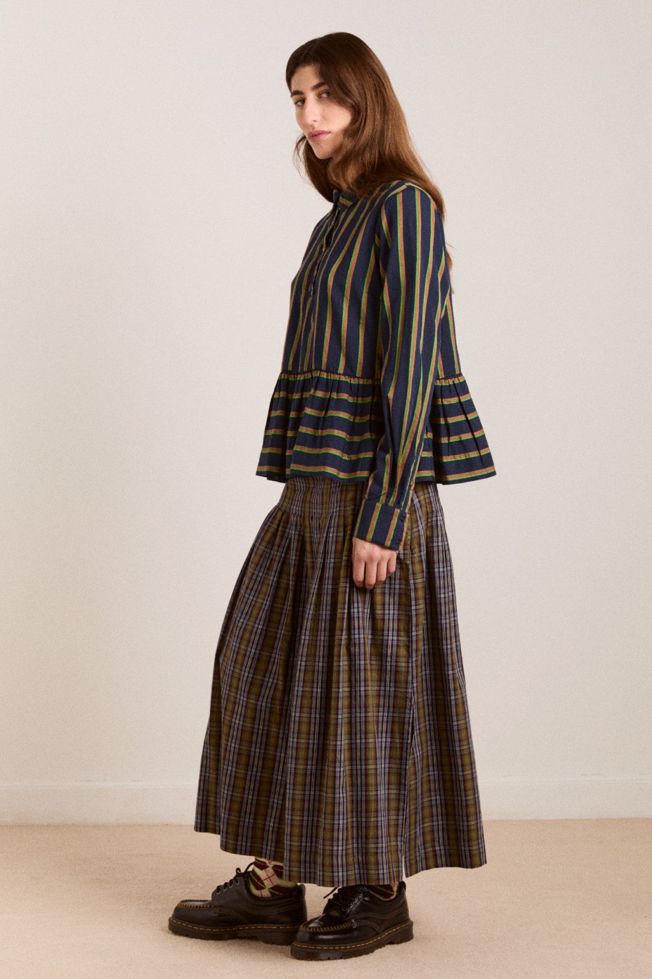 kinsley shirt - navy/green stripe