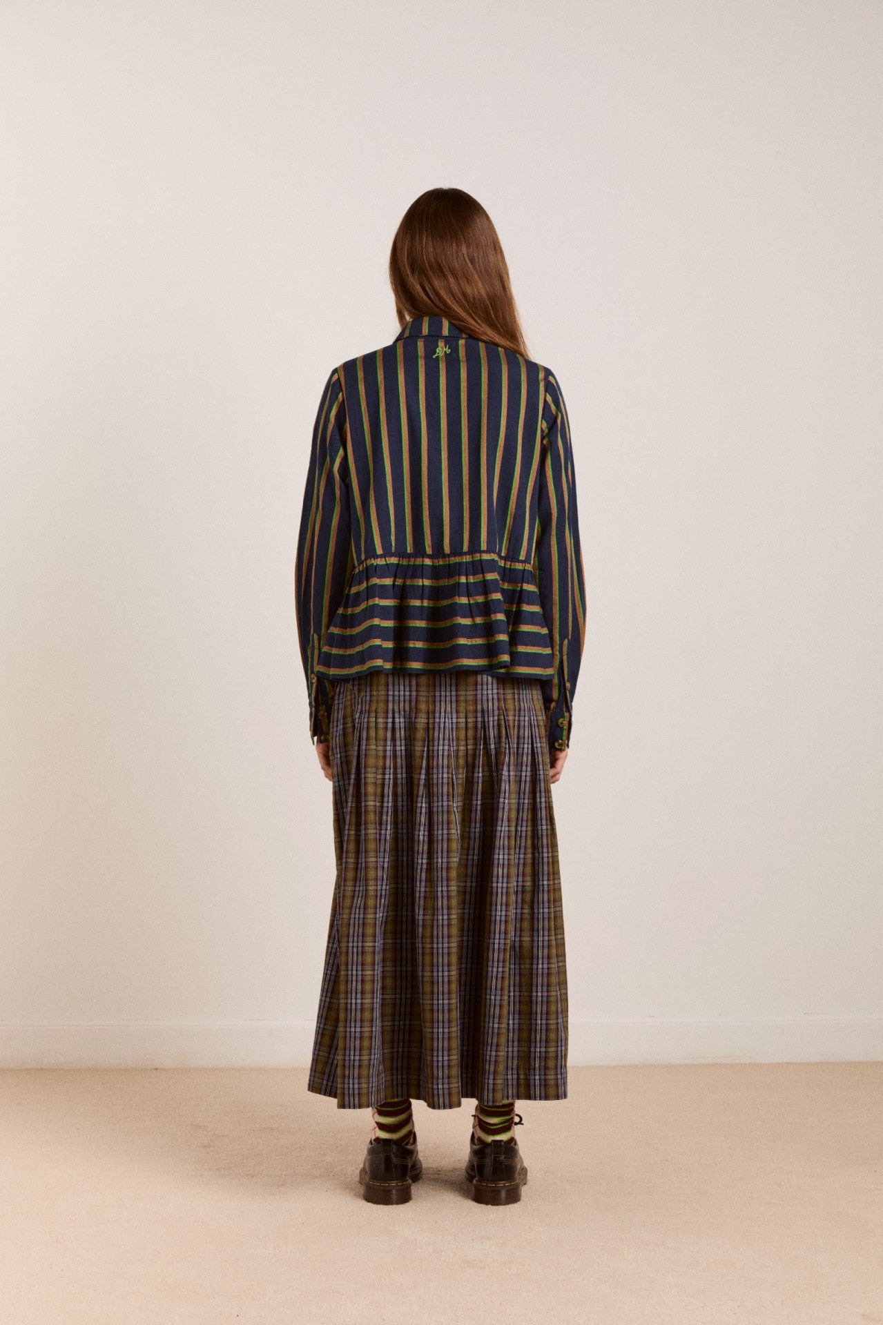 kinsley shirt - navy/green stripe