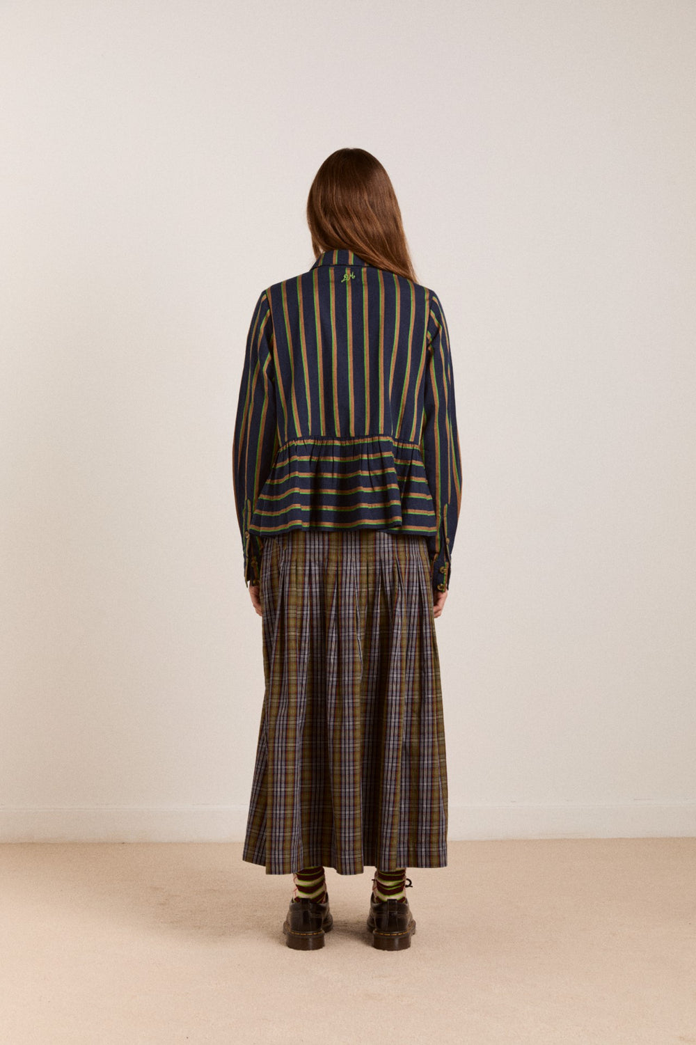 kinsley shirt - navy/green stripe