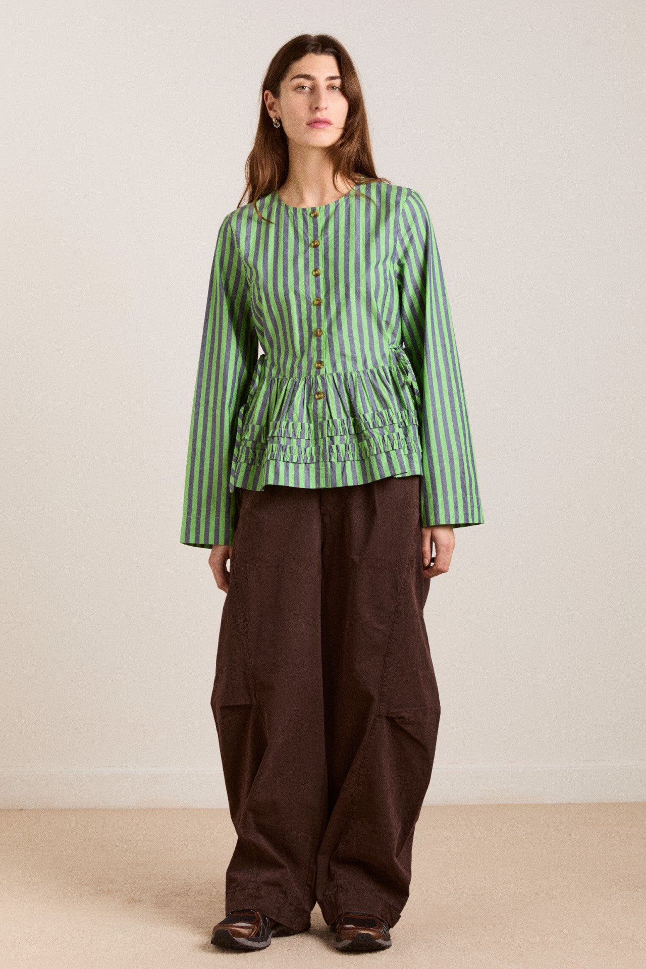 madison blouse - navy pop green stripe