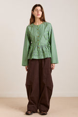 madison blouse - navy pop green stripe
