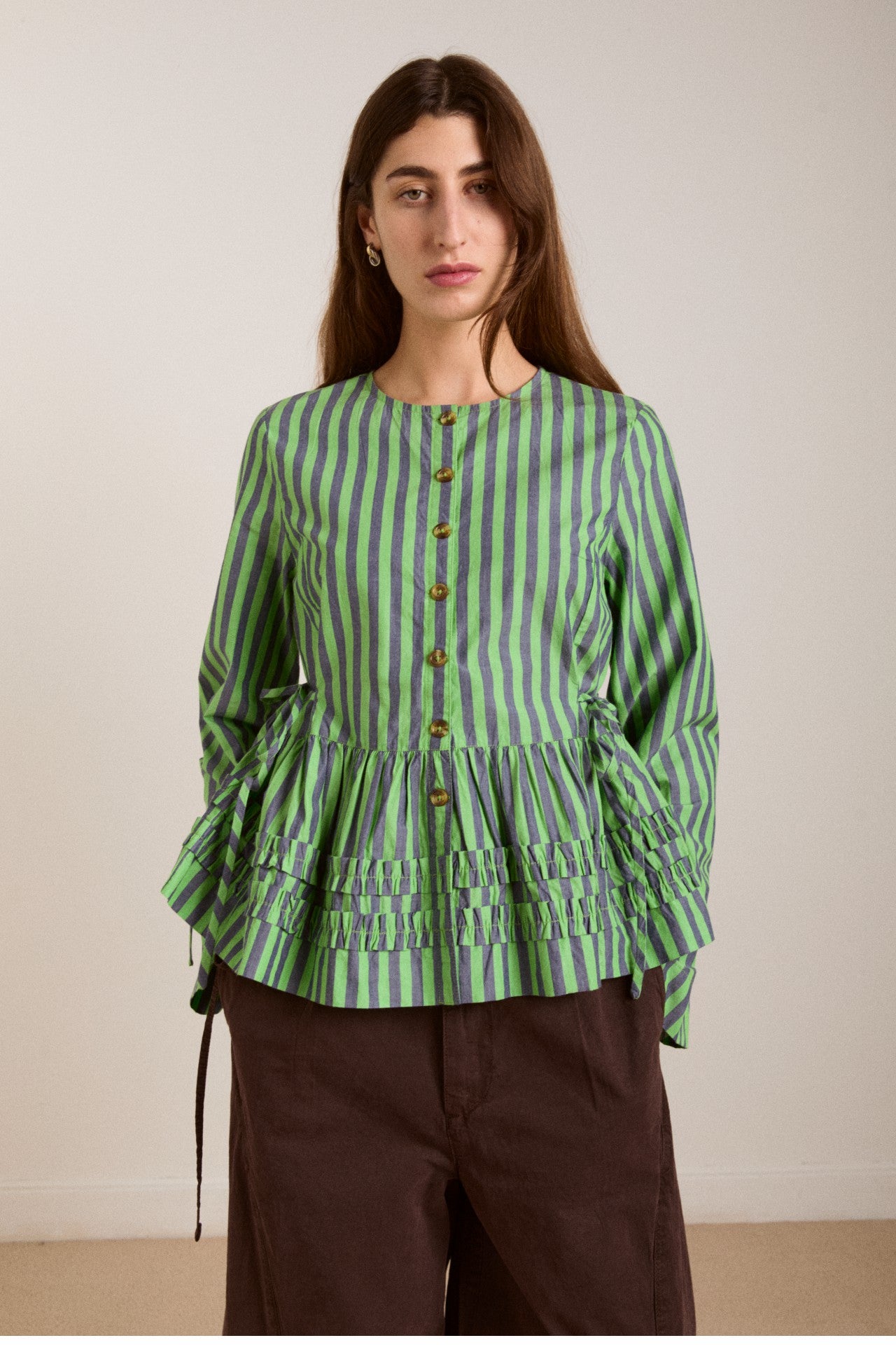 madison blouse - navy pop green stripe