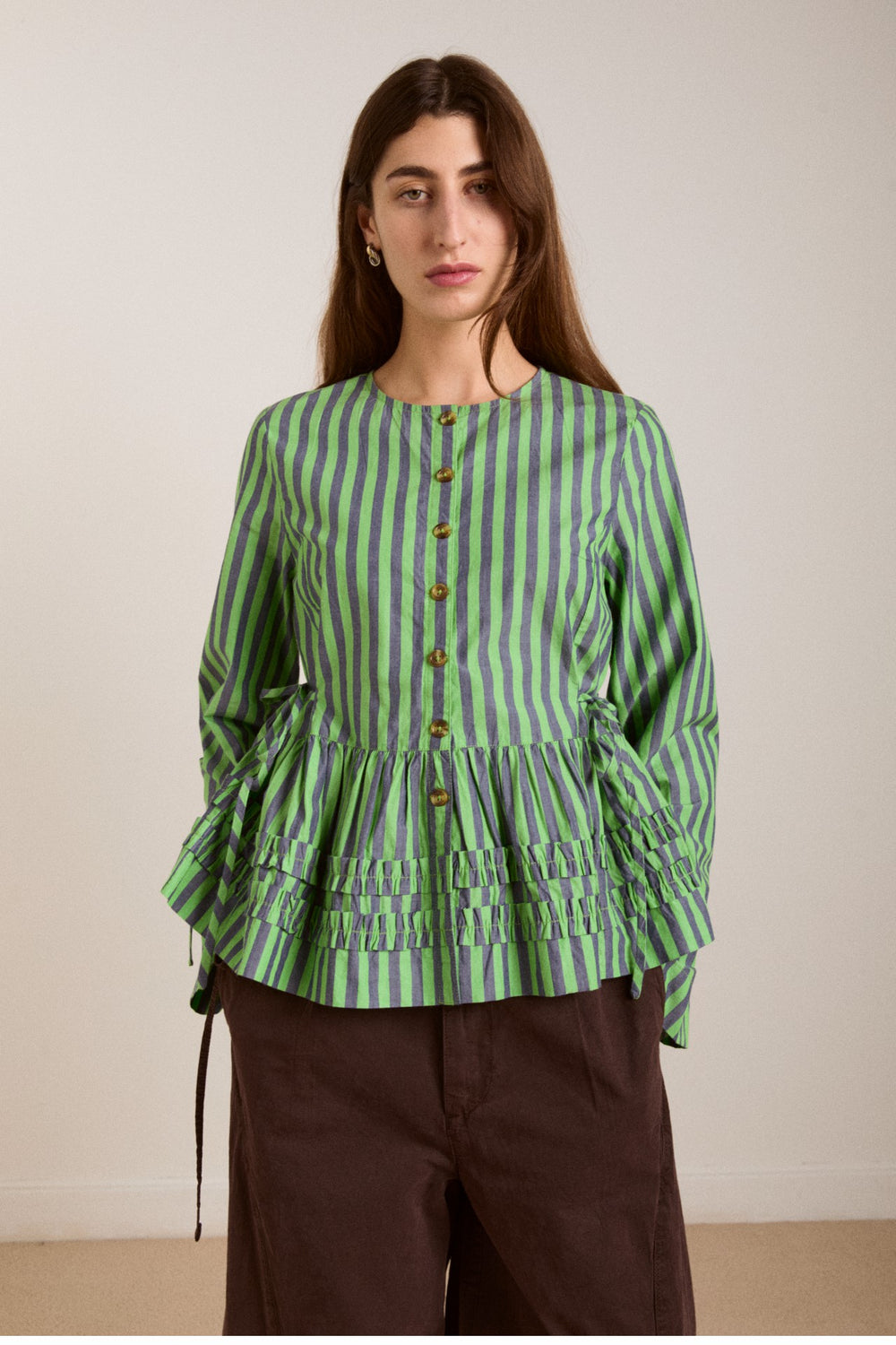 madison blouse - navy pop green stripe