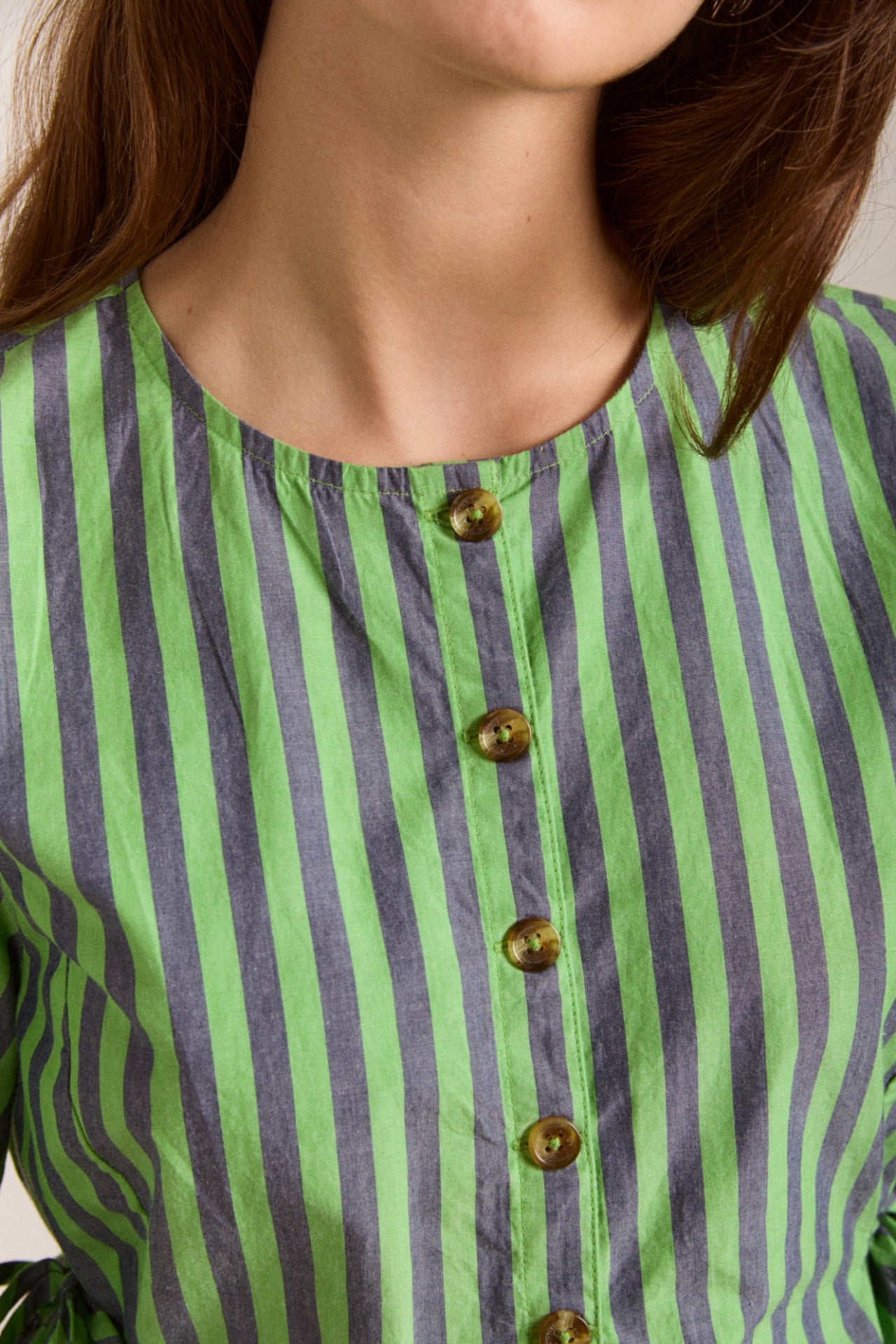 madison blouse - navy pop green stripe
