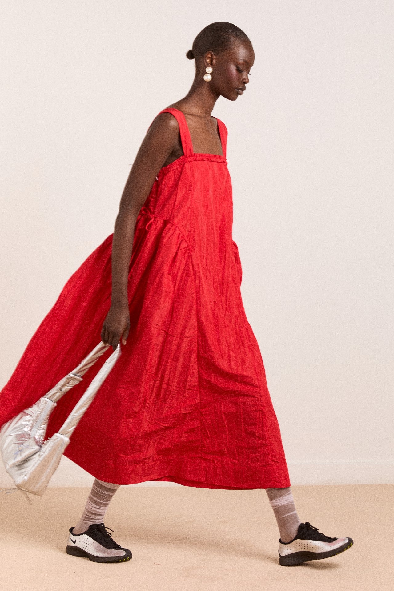 elina midi dress red tafetta