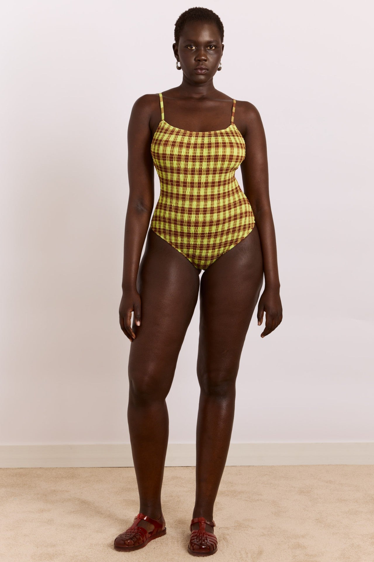 lilibet swimsuit - green & choc gingham print
