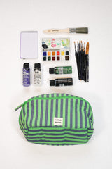 large wash bag - navy pop green stripe